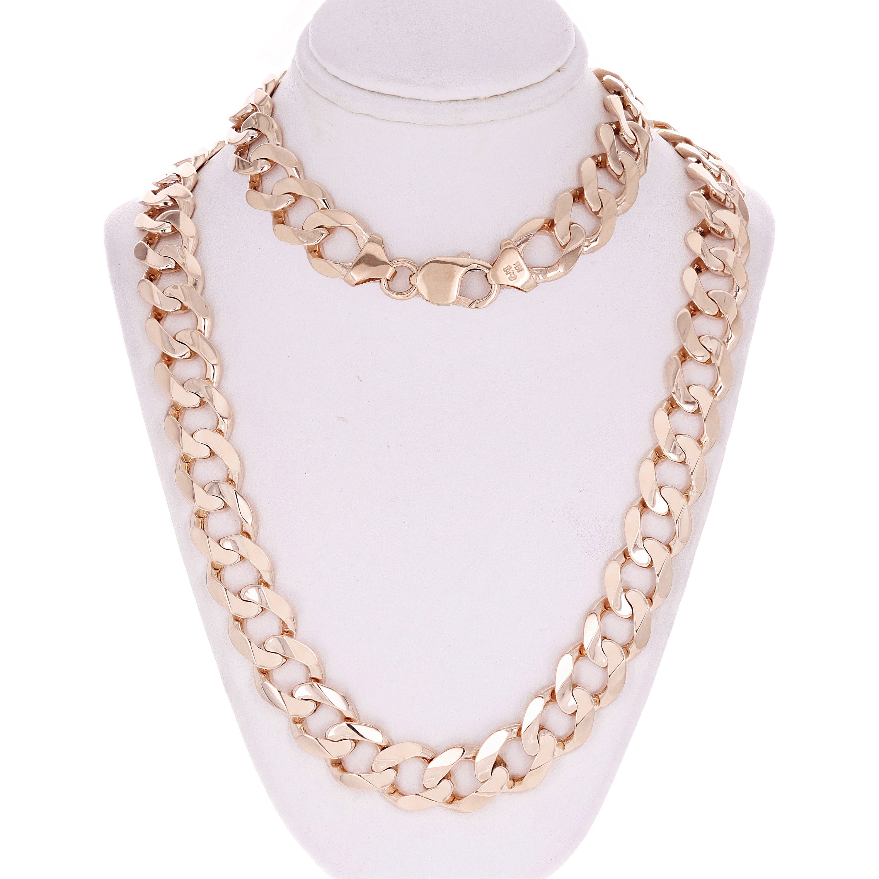 Men's 14k Solid Rose Gold Flat Cuban Necklace Chain 20" 12.5mm 100 grams - Rose,20"