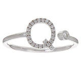 14k White Gold Diamond Initial Letter Q Ring Size 6 - Letter Q,White