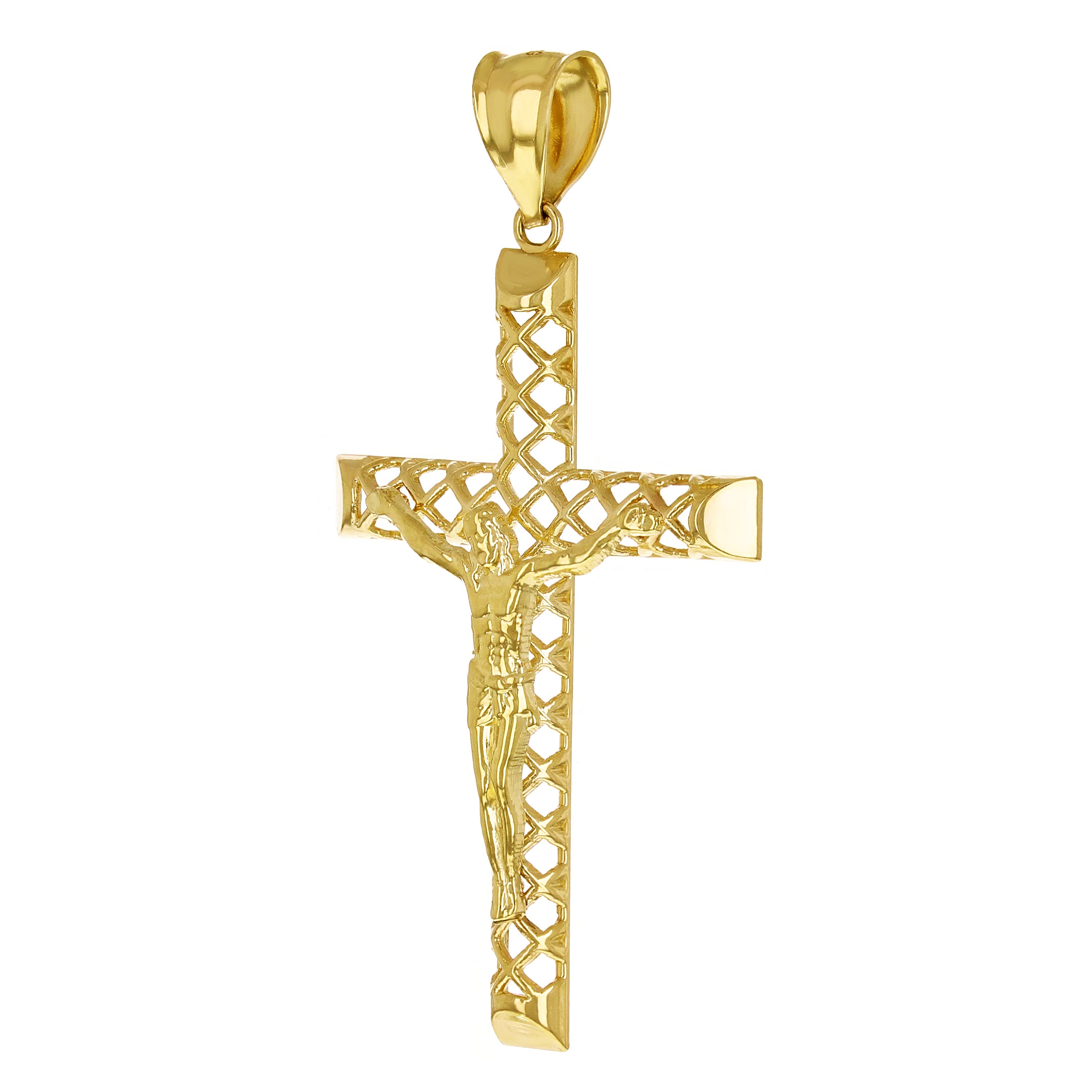 14k Yellow Gold 3D Jesus Christ Crucifix Woven Cross Pendant 2.5" 5.1 grams
