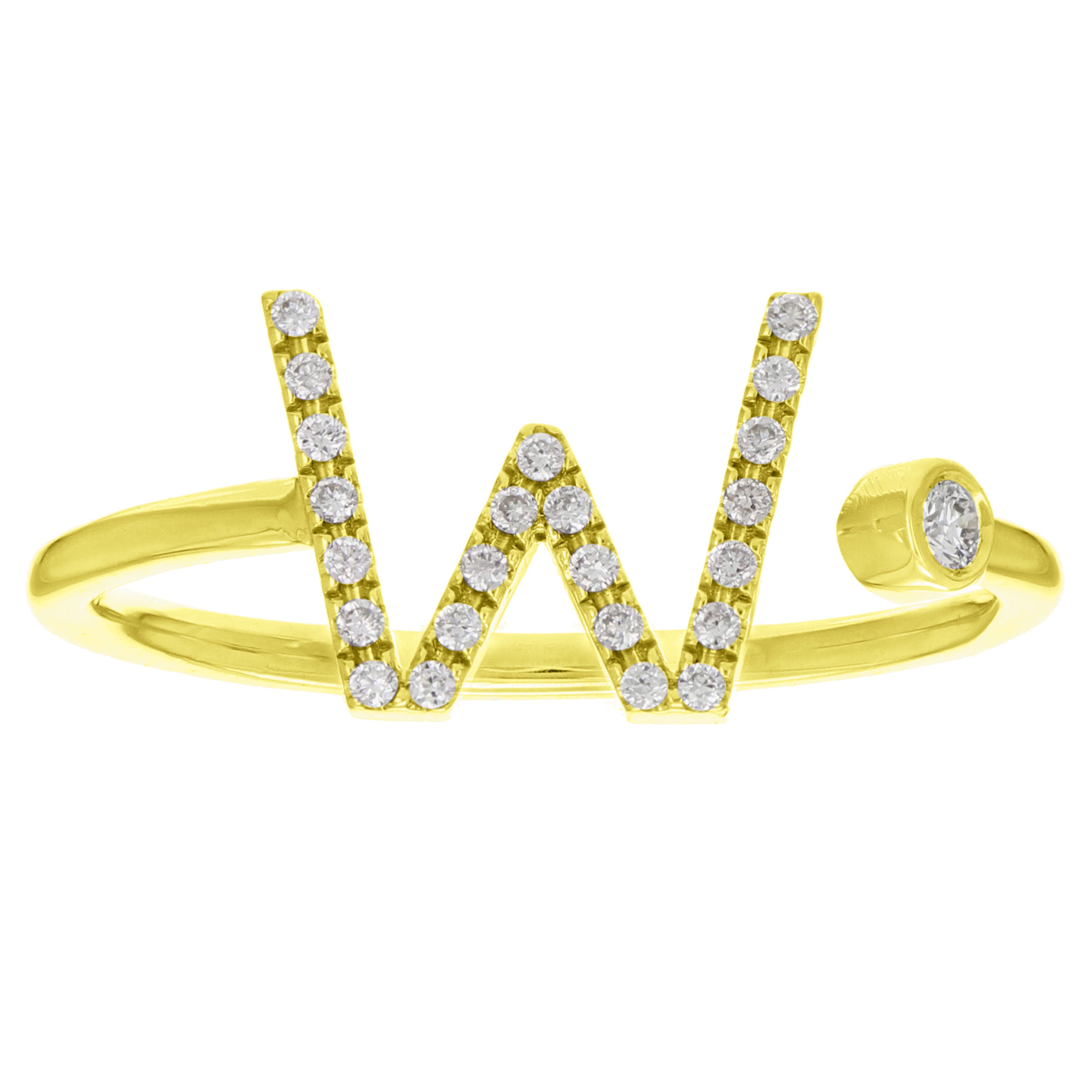 14k Yellow Gold Diamond Initial Letter W Ring Size 6 - Letter W,Yellow