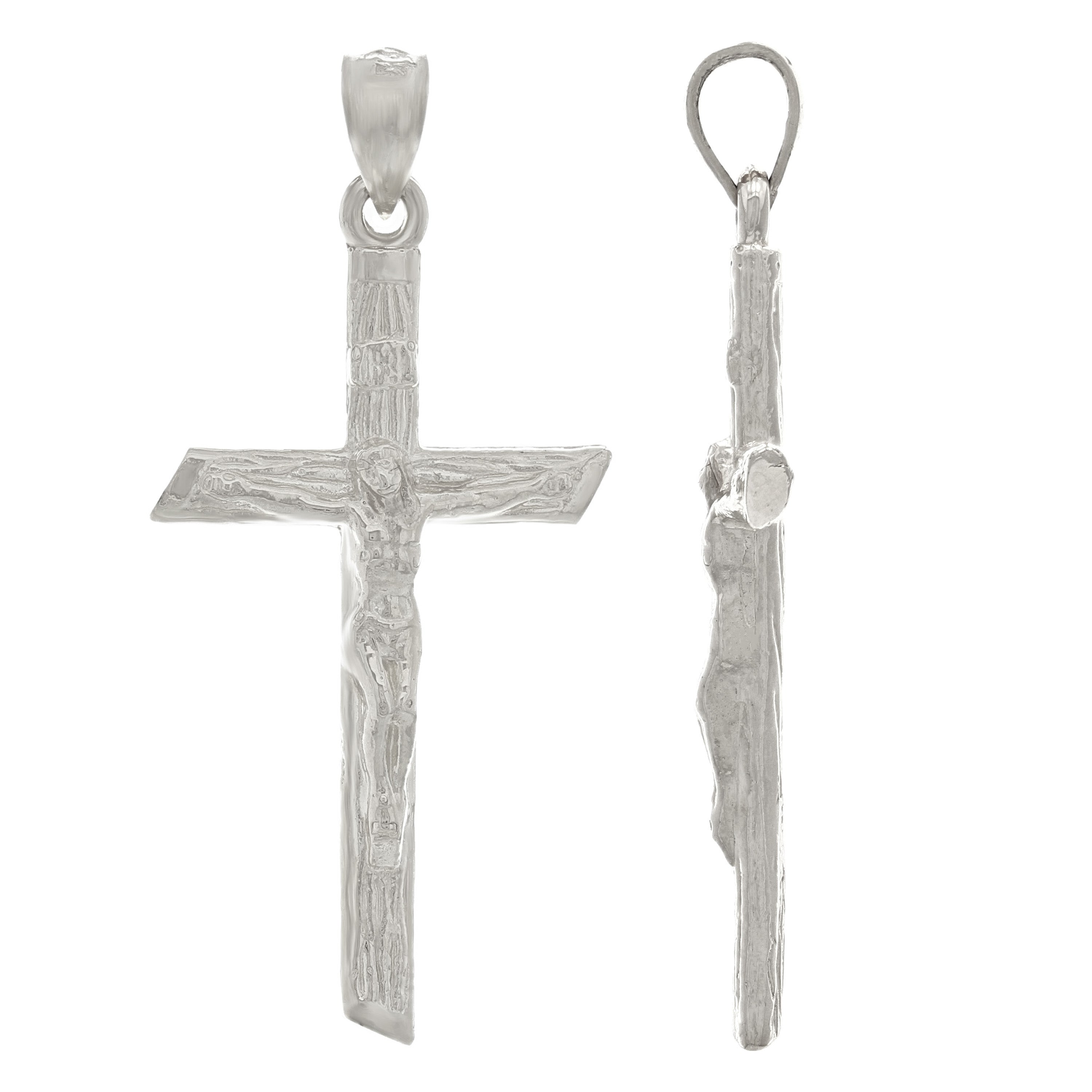 14k White Gold Bark Tree Trunk Cross Charm Pendant 1.55" 2.6 grams - White