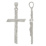 14k White Gold Bark Tree Trunk Cross Charm Pendant 1.55" 2.6 grams - White