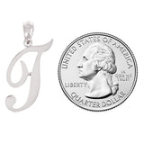 14k White Gold Initial Letter T Alphabet Charm Pendant - Letter T,White