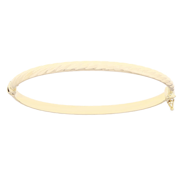 Italian 14k Yellow Gold Polished Rope Design  Hollow Oval Bangle Bracelet 3.8mm