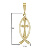 14k Yellow Gold Religious Jesus Fish ICHTHUS Cross Charm Pendant 1.1 grams - Yellow
