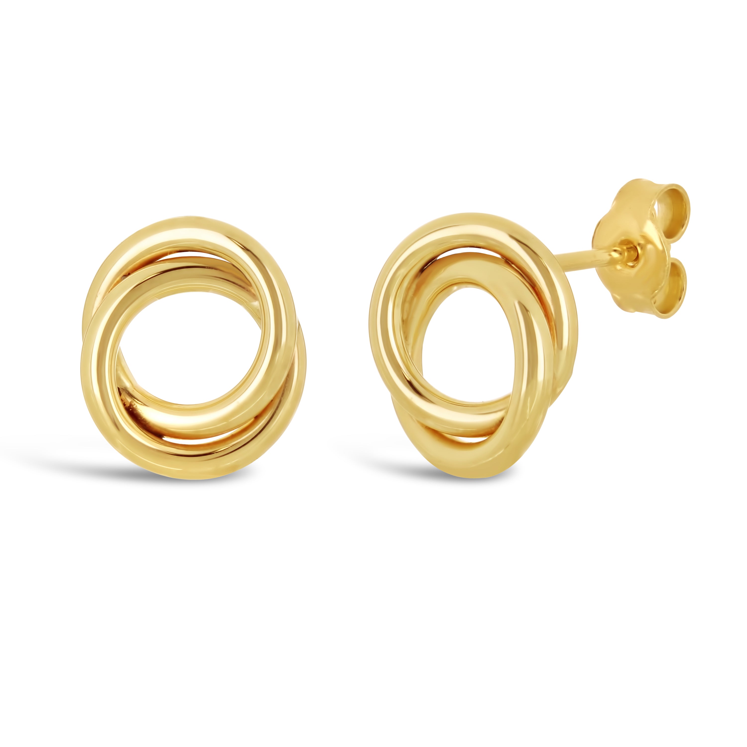 Italian 14k Yellow Gold High Shine Entwined Double Eternity Circle Stud Earrings - Yellow