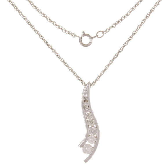 10k White Gold 0.50ctw Diamond Journey Pendant Necklace