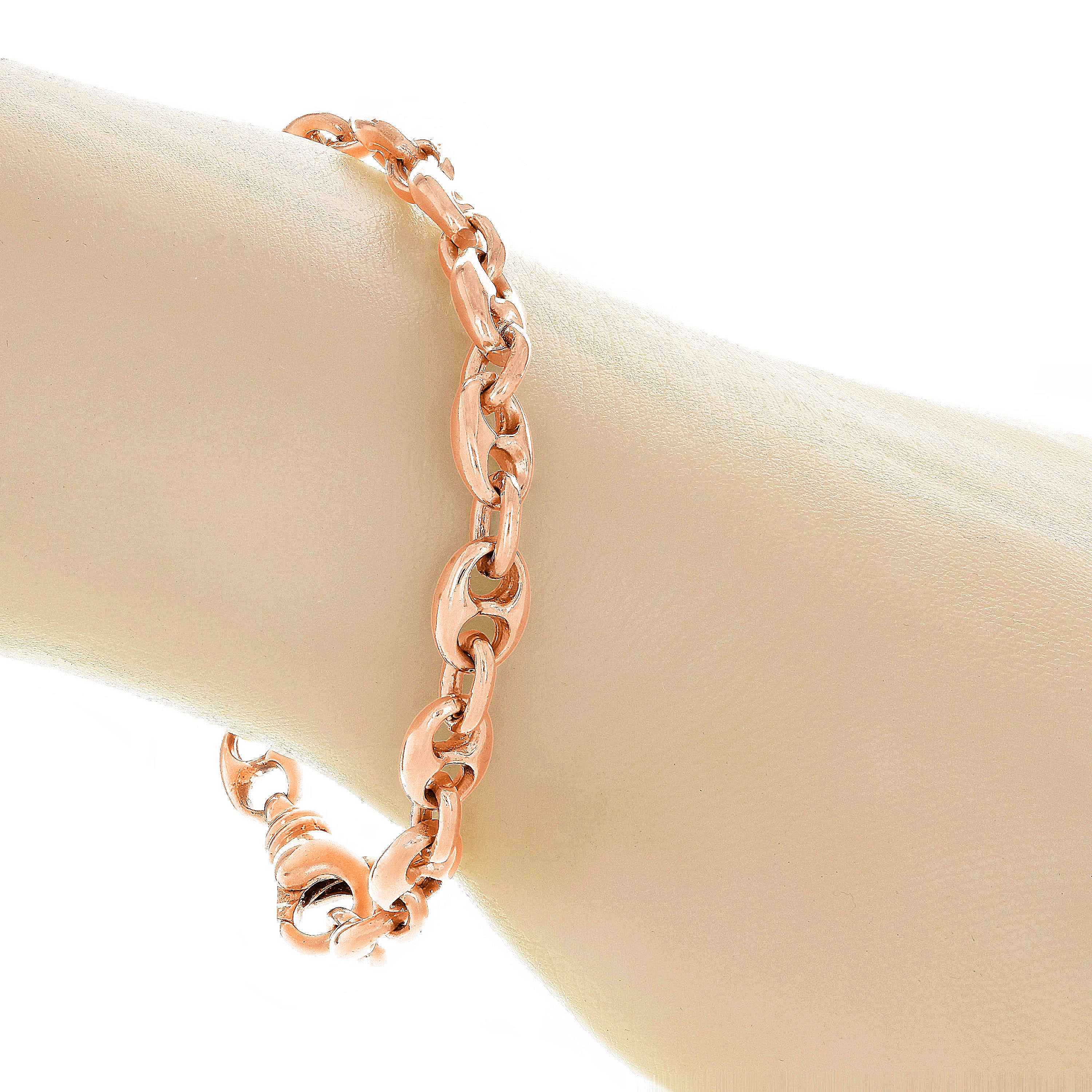 14k Rose Gold Solid Puffy Mariner Gucci Link Chain Bracelet 7" 7.5mm 21.7grams