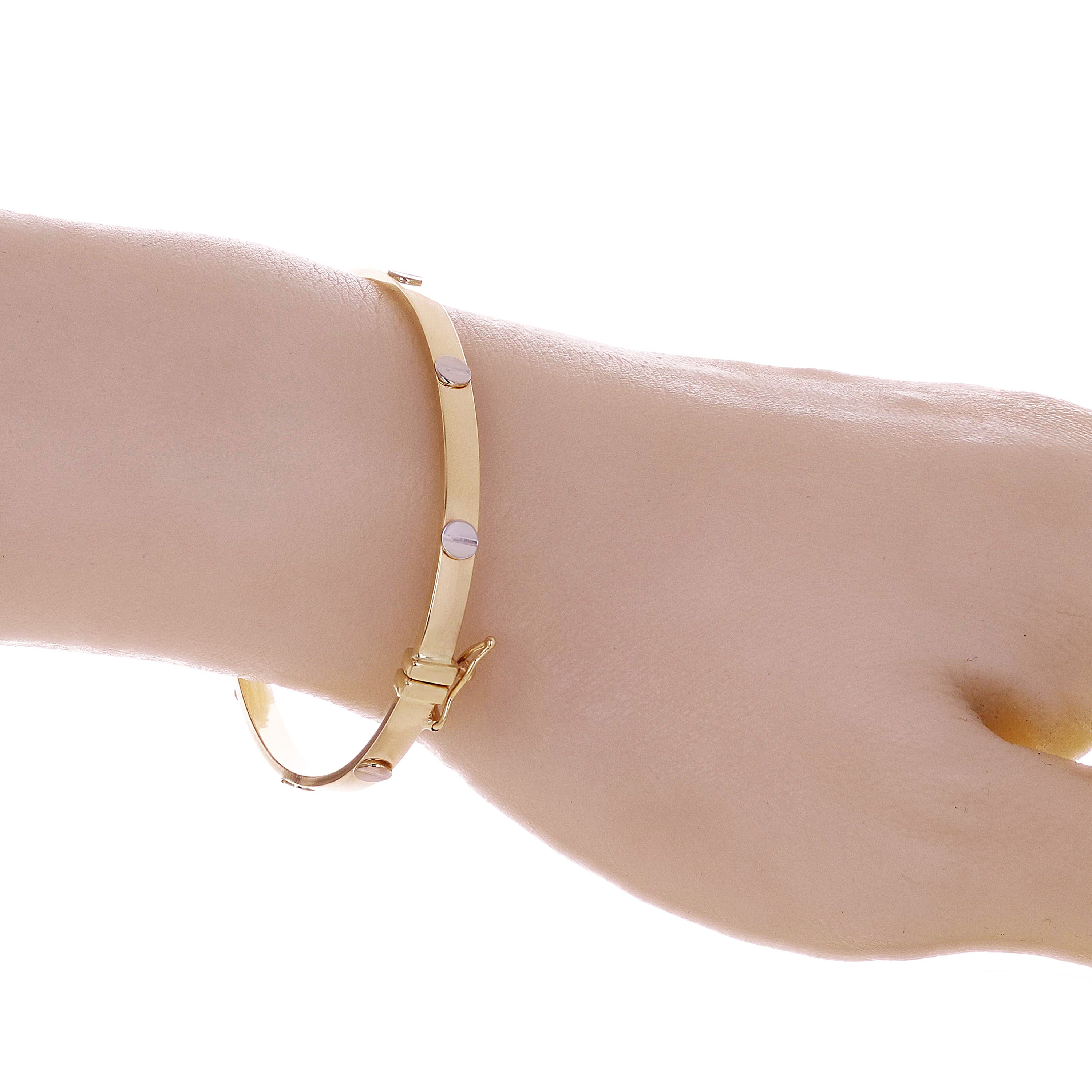 Italian 14k Two-Tone Gold Hollow Screw Design Bangle Bracelet 7" 4mm 5.2 grams