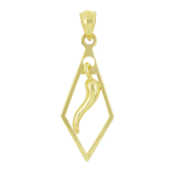 14k Yellow Gold Good Luck Italian Horn 3D Charm Pendant 1.8grams