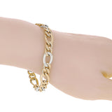 Italian 14k Yellow & White Gold Hollow Figaro Chain Bracelet 7.5" 8.5mm 4.7 grams