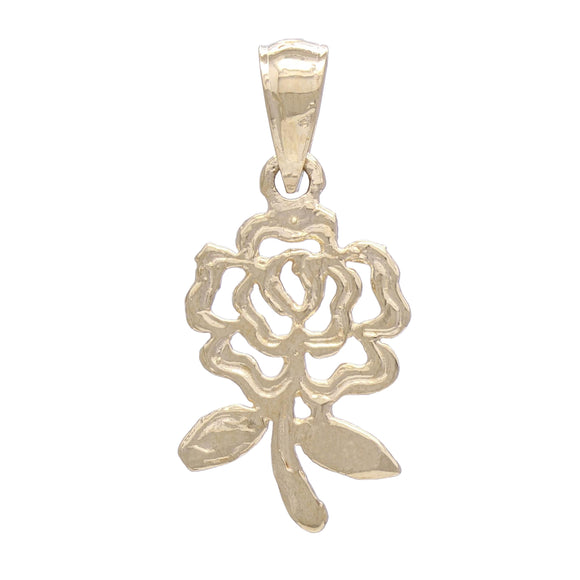 14k Yellow Gold Solid Diamond Cut Rose Flower Charm Pendant 1.1 grams - Yellow