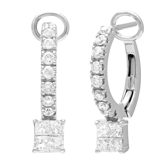 14k White Gold 1ctw Diamond Drop Hoop Earrings