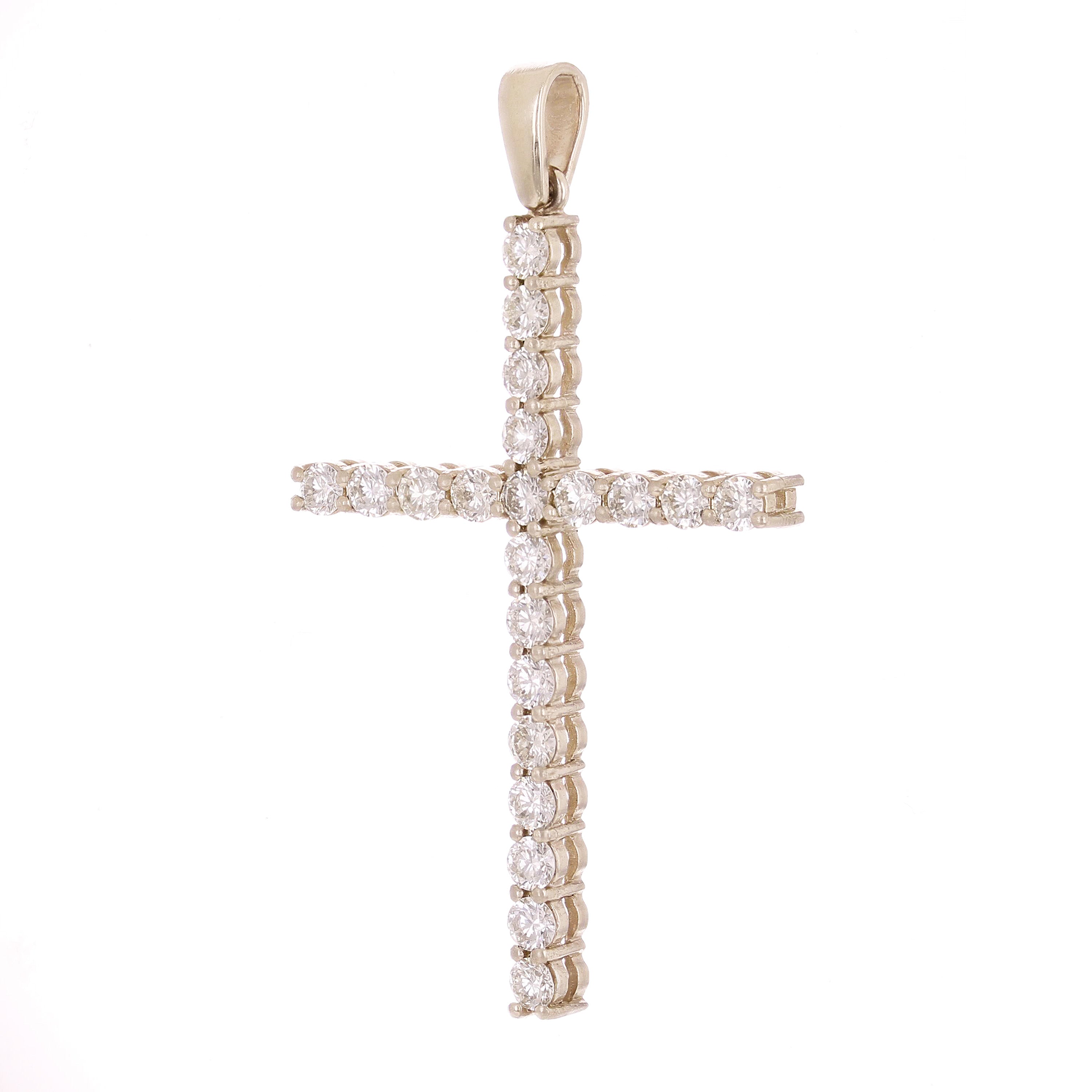 14k White Gold 1.76ctw Diamond Cross Pendant 1.9" 3.8 grams