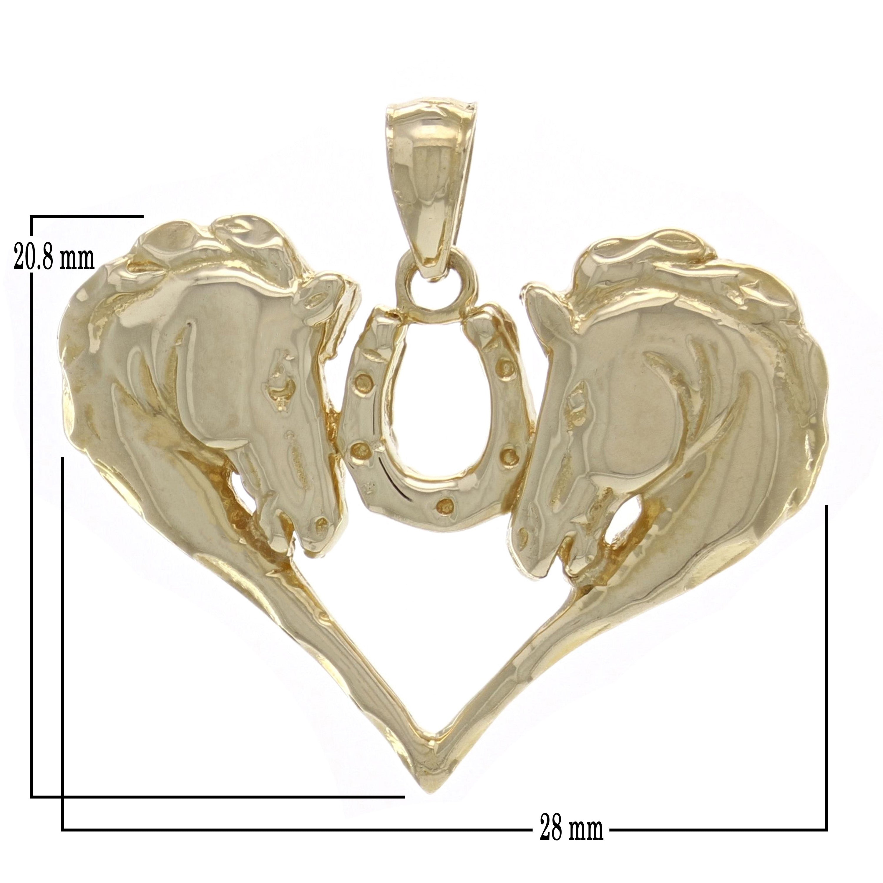 14k Yellow Gold Horse Face Horse Shoe Horse Head Heart Charm Pendant 4.7 grams