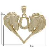 14k Yellow Gold Horse Face Horse Shoe Horse Head Heart Charm Pendant 4.7 grams