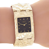 10k Yellow Gold Solid Chunky Nugget Wrist Watch Band Geneve Diamond Watch 7" 80.1 grams