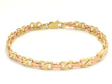 14k Two Tone Gold High Polished Hugs & Kisses XOXO Link Bracelet 7.25" 5.3mm 9g