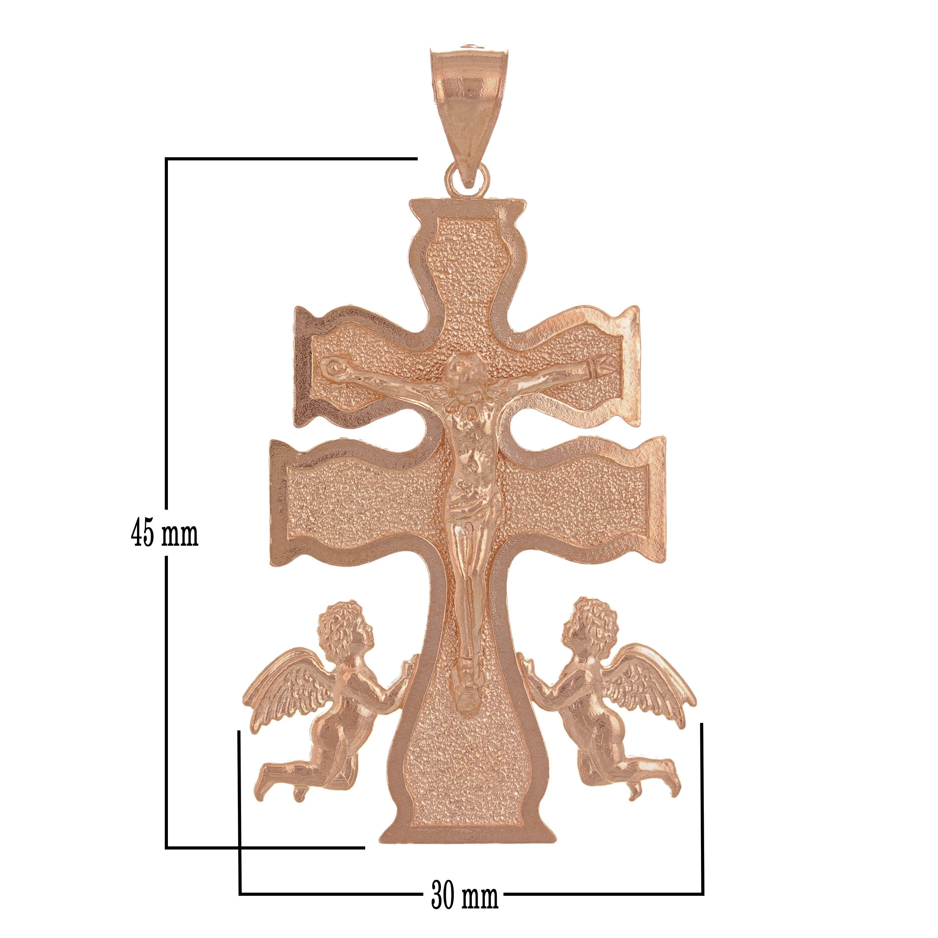 14k Rose Gold Caravaca Crucifix Cross Jesus Christ Angels Cross Pendant 2" 8.2g - Rose