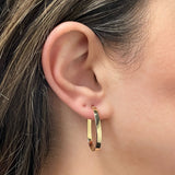 Italian 14k Yellow Gold Oblong Oval U-Shaped Hoop Earrings 1.1" 2.9mm 2 grams