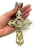 10k Yellow Gold Religious INRI Jesus Christ 3D Big Cross Pendant 5.25"- 45 grams