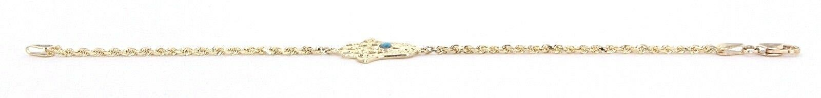 14k Yellow Gold Rope Chain Bracelet with Hamsa Hand of Fatima Charm 8" 5.4 grams
