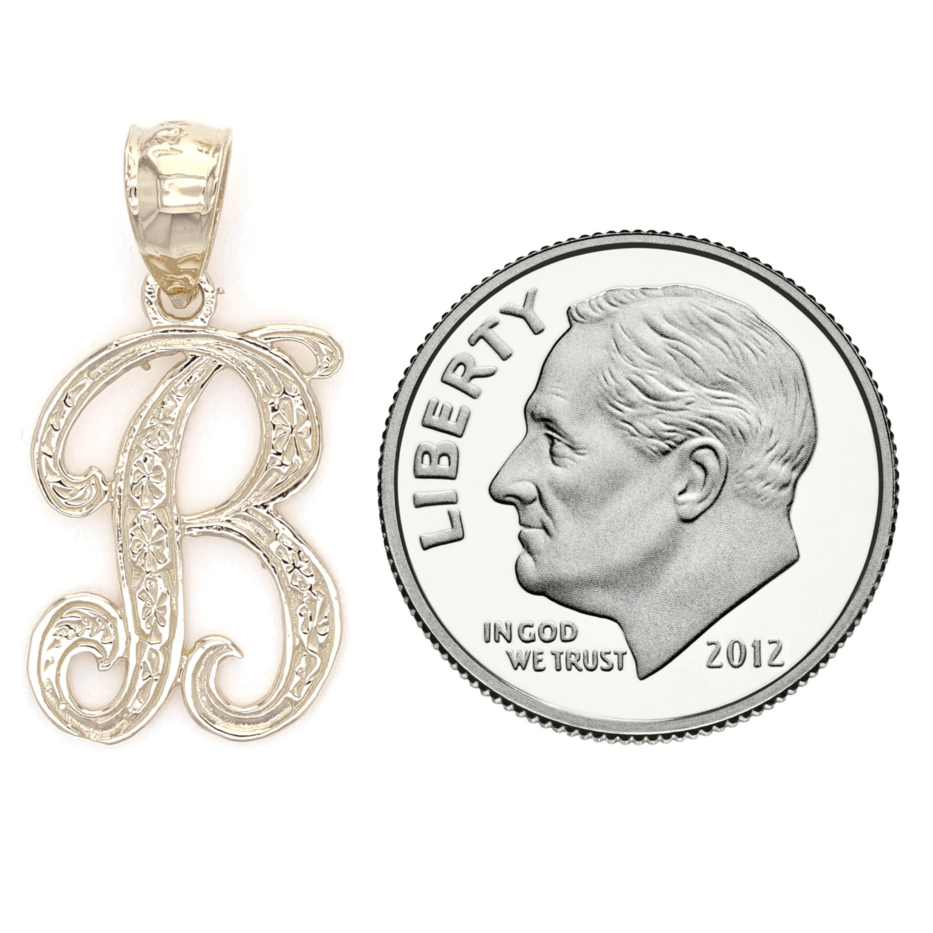 14k Yellow or White Gold Initial Letter B Alphabet A-Z Charm Pendant - Letter B,Yellow