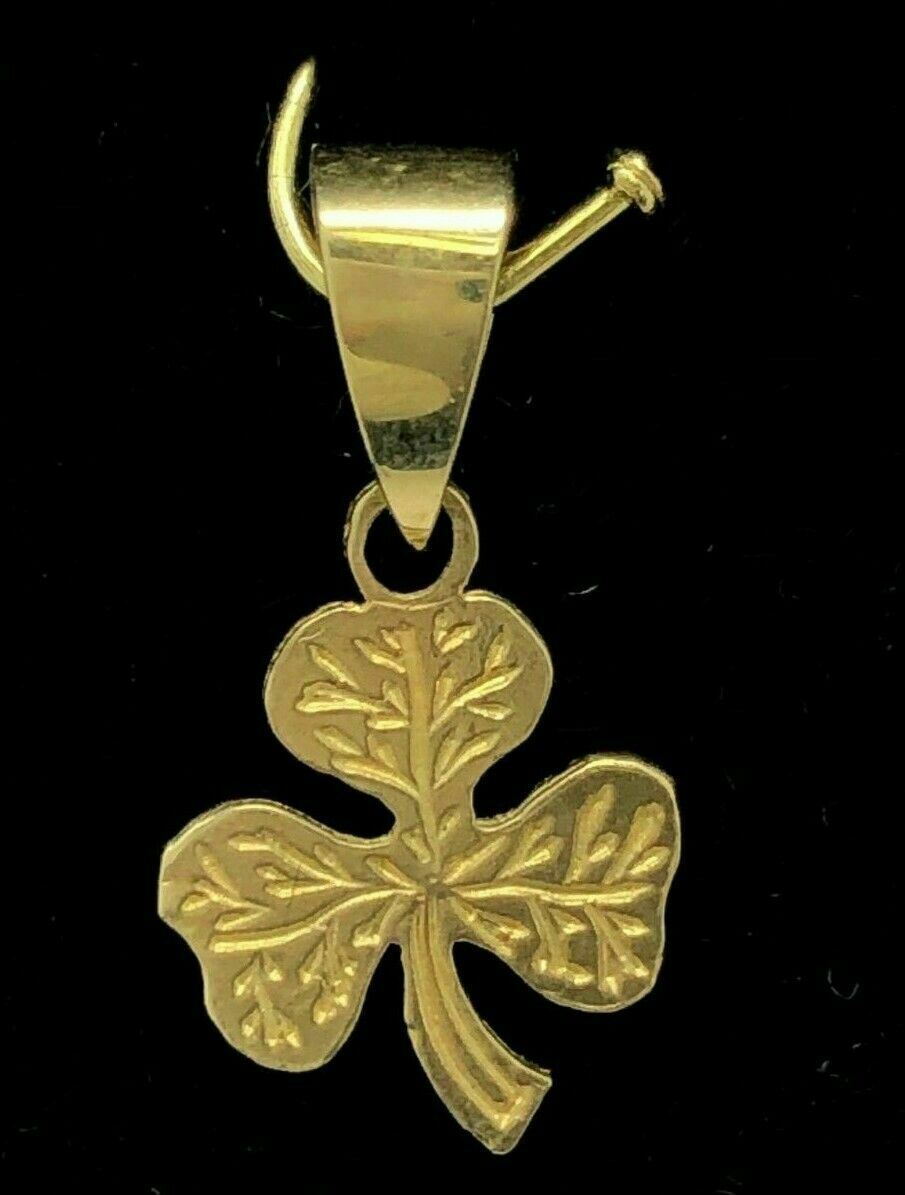 14k Yellow Gold Solid 3 Leaf Clover Good Luck Charm Pendant 0.5 gram