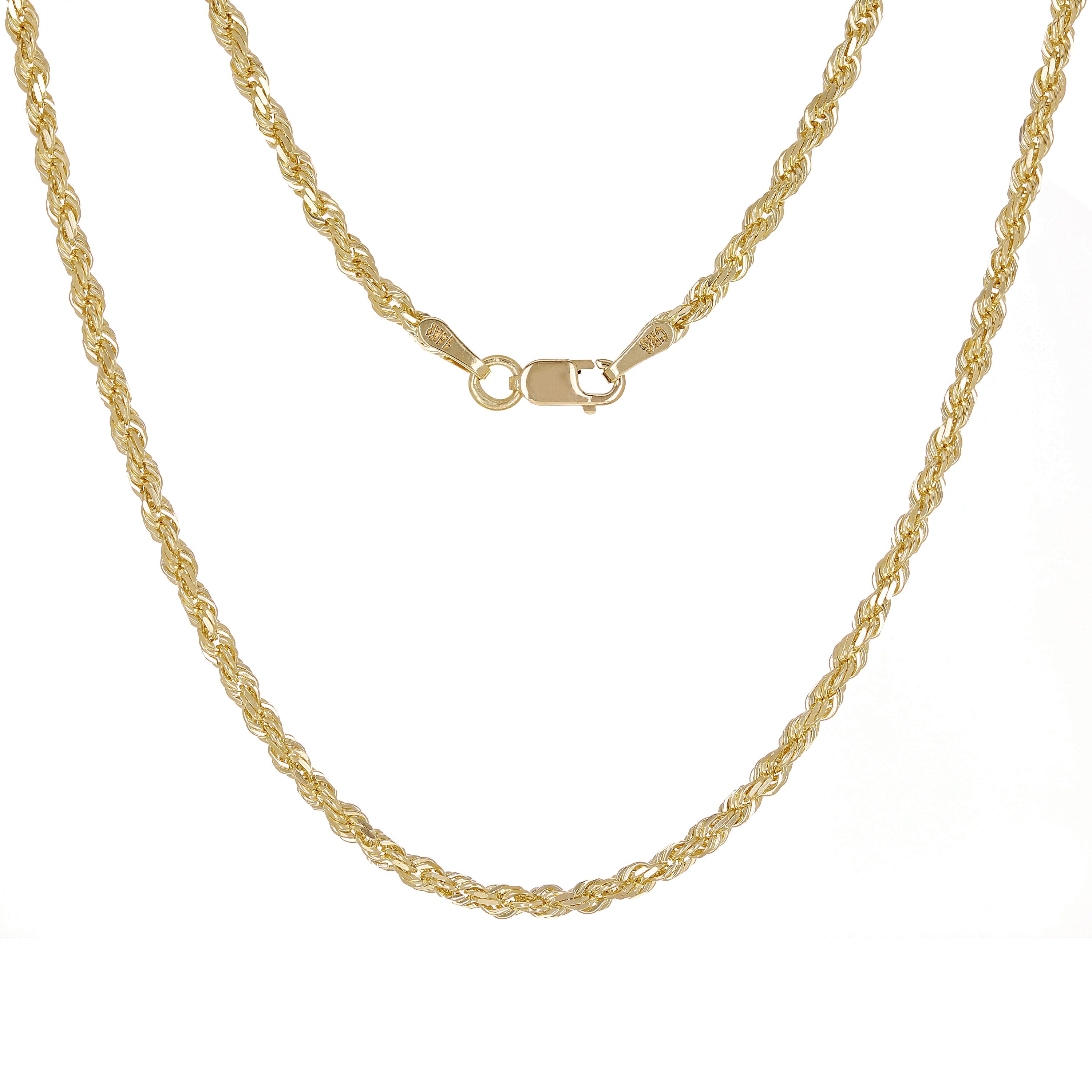 14k Yellow Gold Solid Twisted Diamond Cut Rope Chain Necklace 18" 2.5mm 8.6grams - 18" 8.6 grams