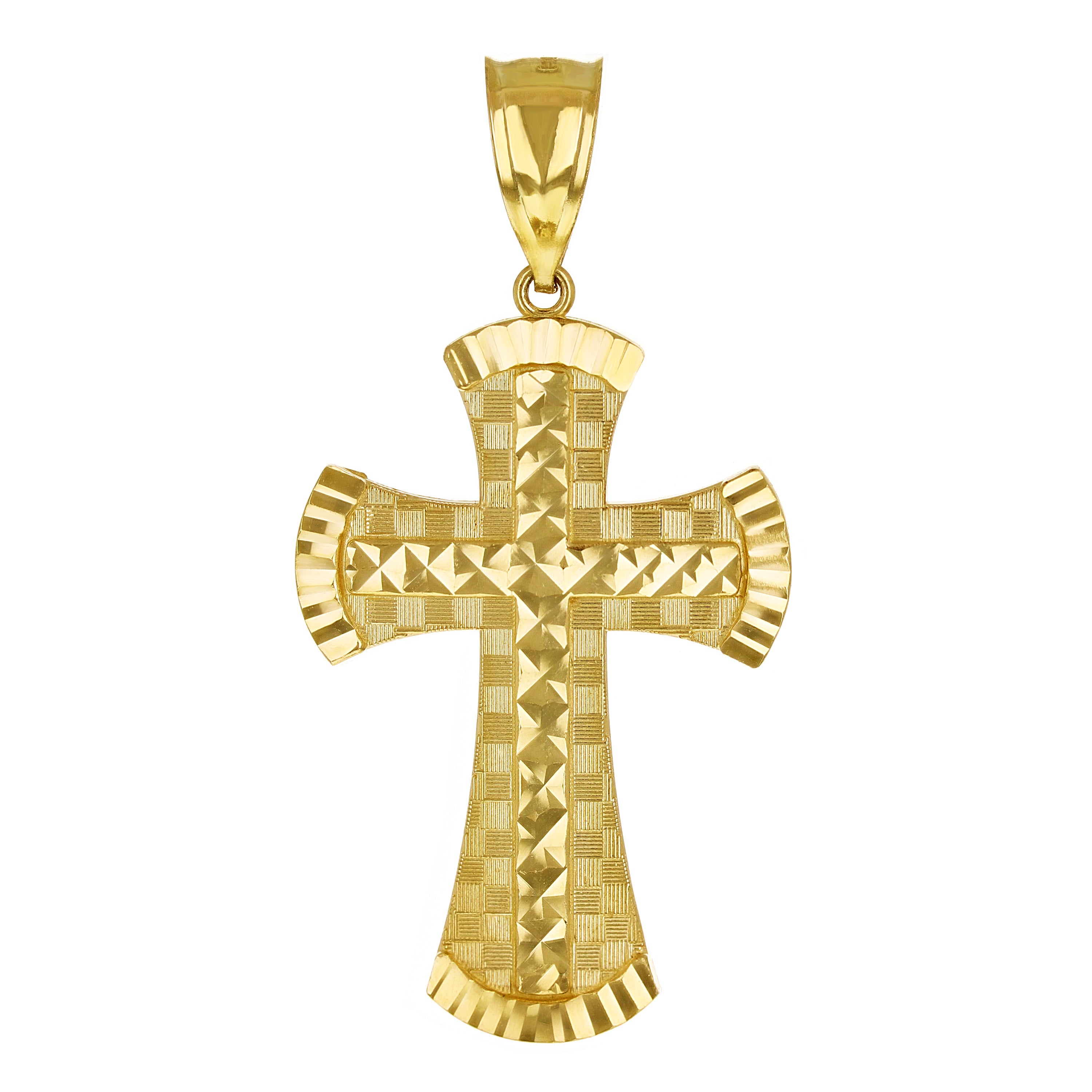 14k Yellow Gold Solid Diamond Cut Cross Religious Pendant 2.4" 9.5 grams