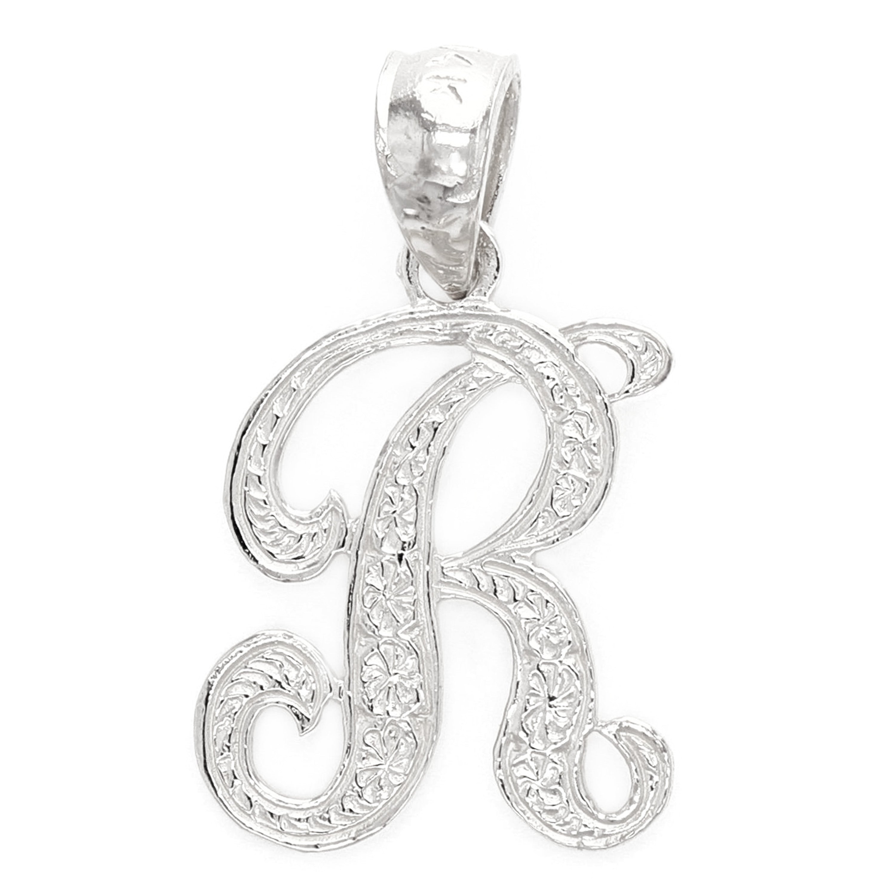 14k Yellow or White Gold Initial Letter I Alphabet A-Z Charm Pendant - Letter R,White