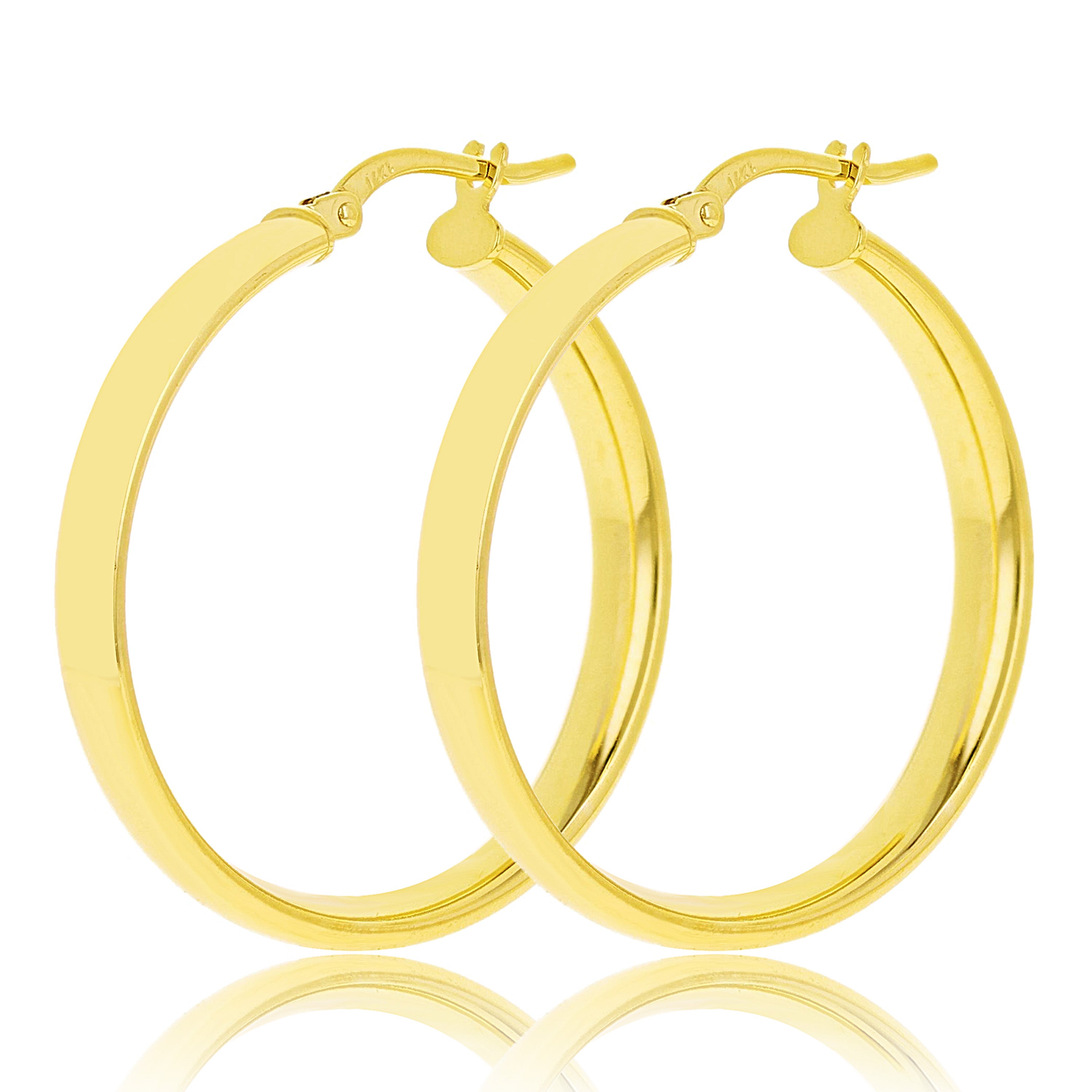 Italian 14k Yellow Gold Rounded Flat Tube Small Hollow Hoop Earrings 1.2" 2.5 grams - Yellow 2.5 grams