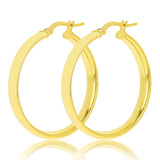 Italian 14k Yellow Gold Rounded Flat Tube Small Hollow Hoop Earrings 1.2" 2.5 grams - Yellow 2.5 grams