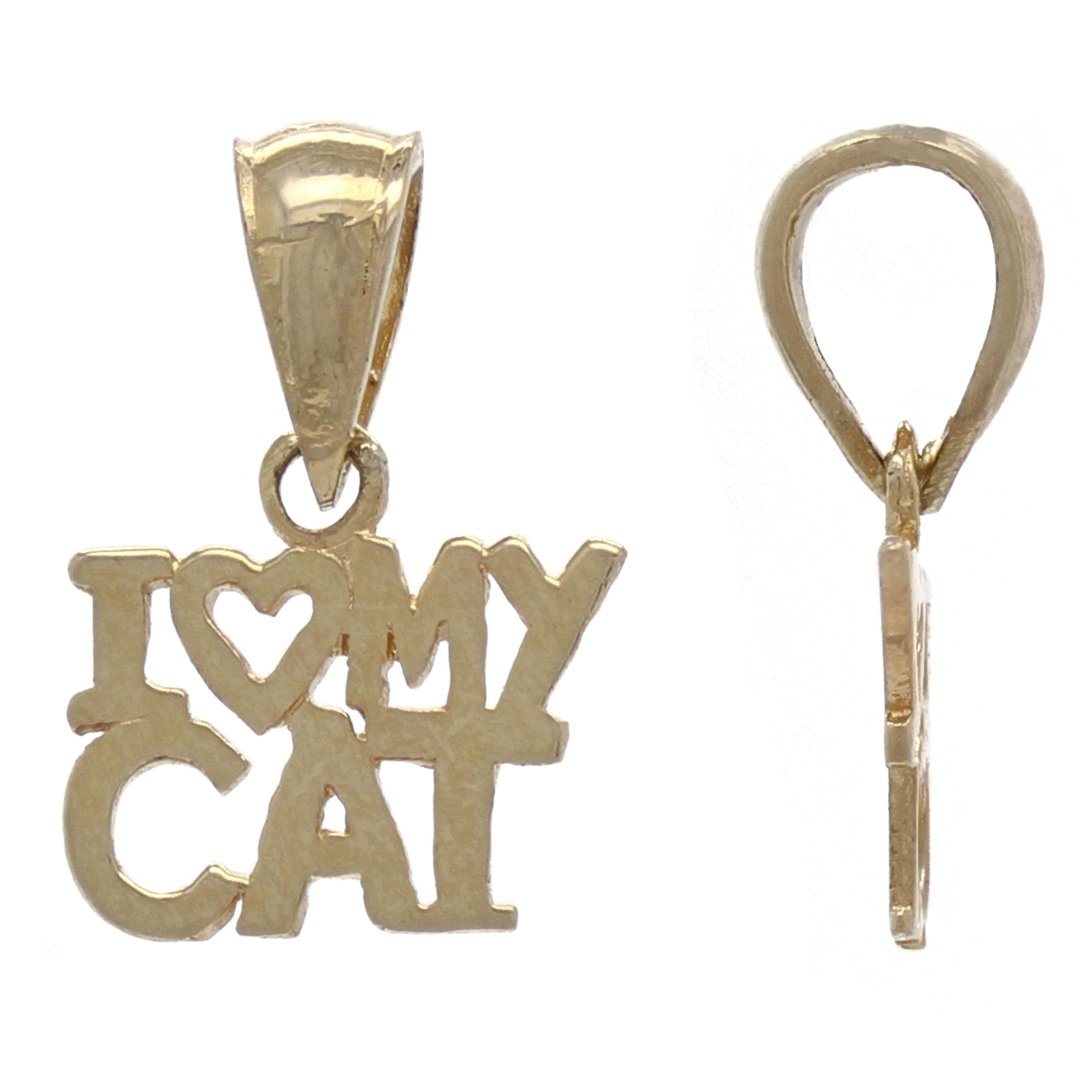 14k Yellow Gold Solid I Heart MY CAT I love MY CAT Charm Pendant 0.6 gram - Yellow