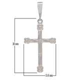 14k White Gold Religious Cross Charm Pendant with Flower 1.3" 1.4 grams - White