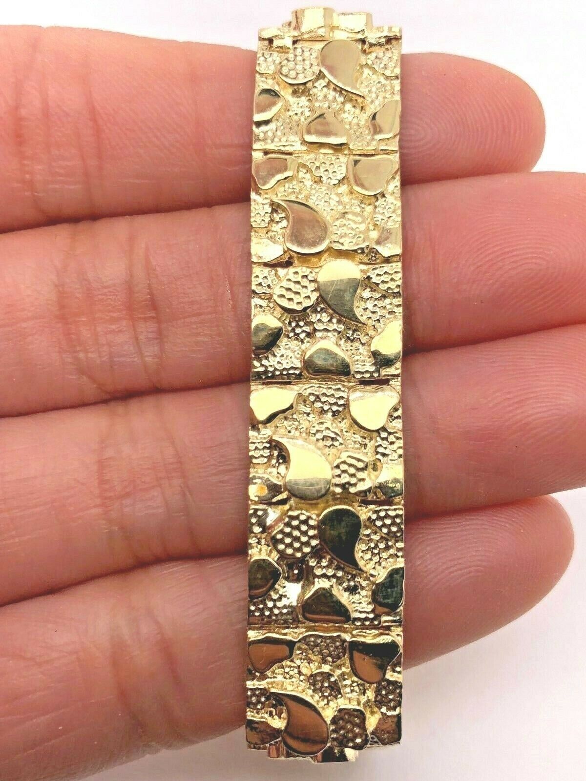 14k Yellow Gold Nugget Bracelet Adjustable 7-7.5" 12mm 28 grams