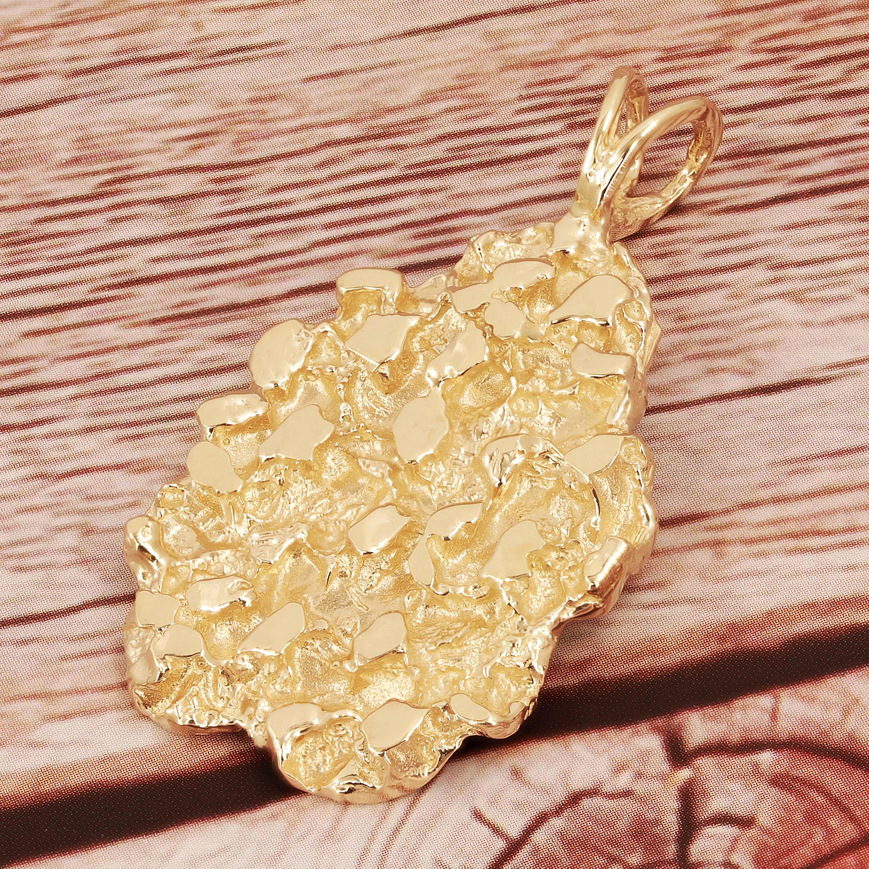 14k Yellow Gold Solid Free Form Nugget Charm Pendant 1.6" 11.3 grams