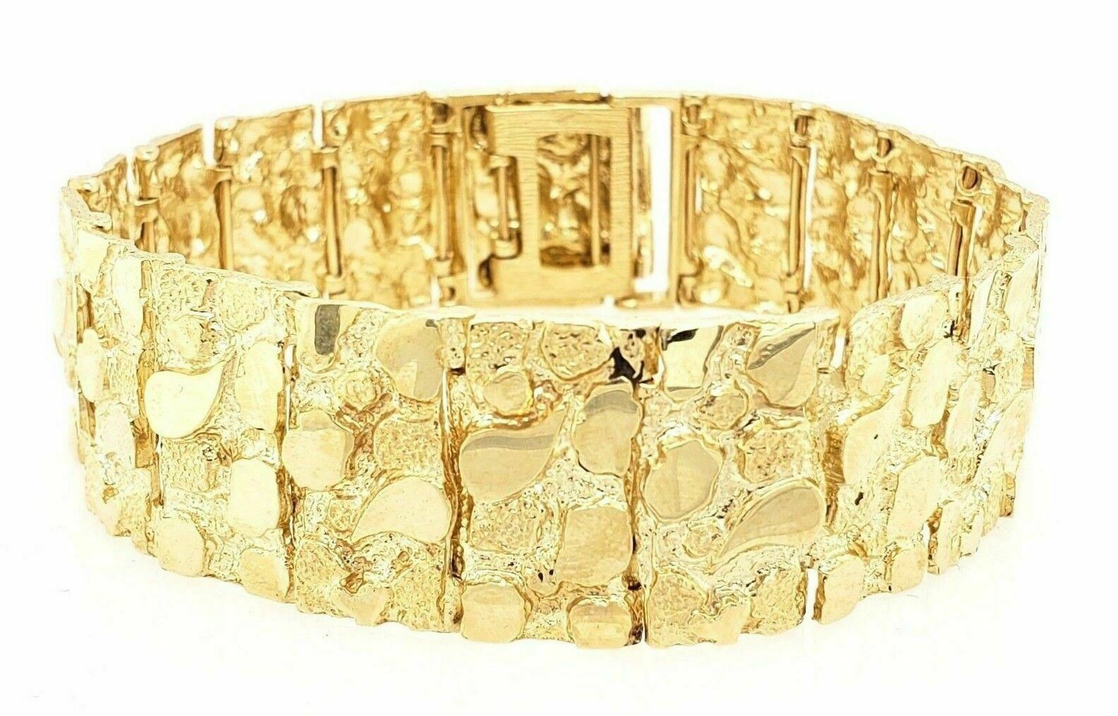 Men's 10k Yellow Gold Solid Nugget Bracelet Link 8-8.5" 21.5mm 59-60 grams