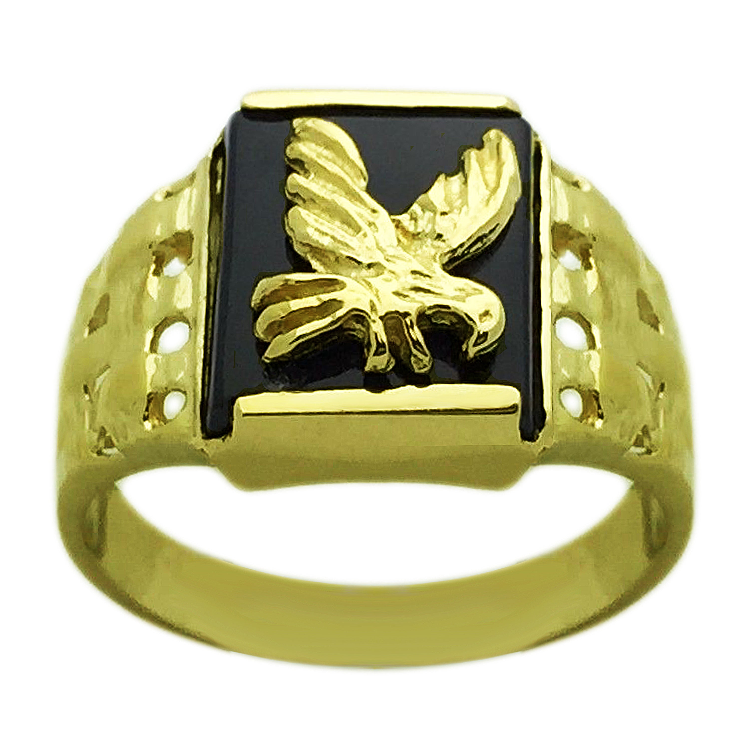 14k Yellow Gold Black Onyx Military Eagle Ring 13.2mm Size 7 - Ring Size 7