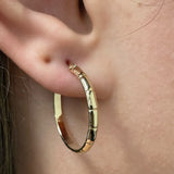 Italian 14k Yellow Gold Bamboo 2.6mm 1" Diameter Round Hoop Earrings 1.4 grams