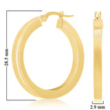 Italian 14k Yellow Gold Square Tube 3mm 1" Diameter Round Hoop Earrings 2.7grams