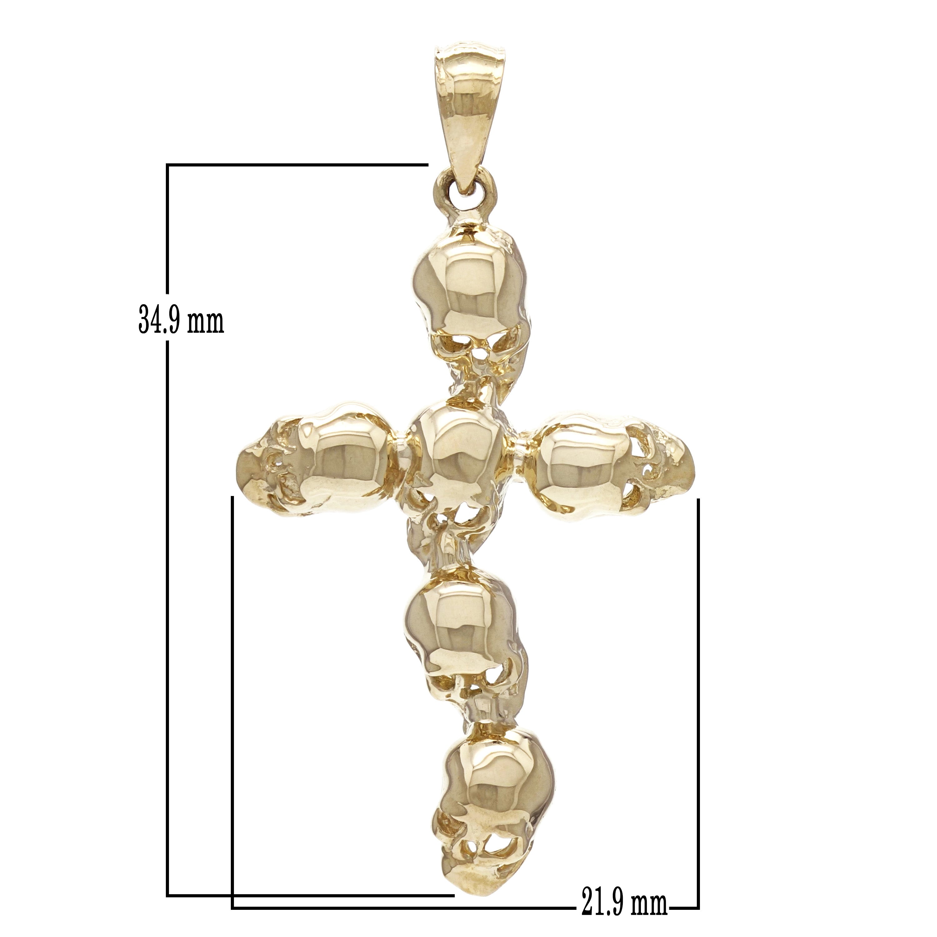 14k Yellow Gold Solid High Polished Cross Skull Charm Pendant 1.65" 4.8 grams