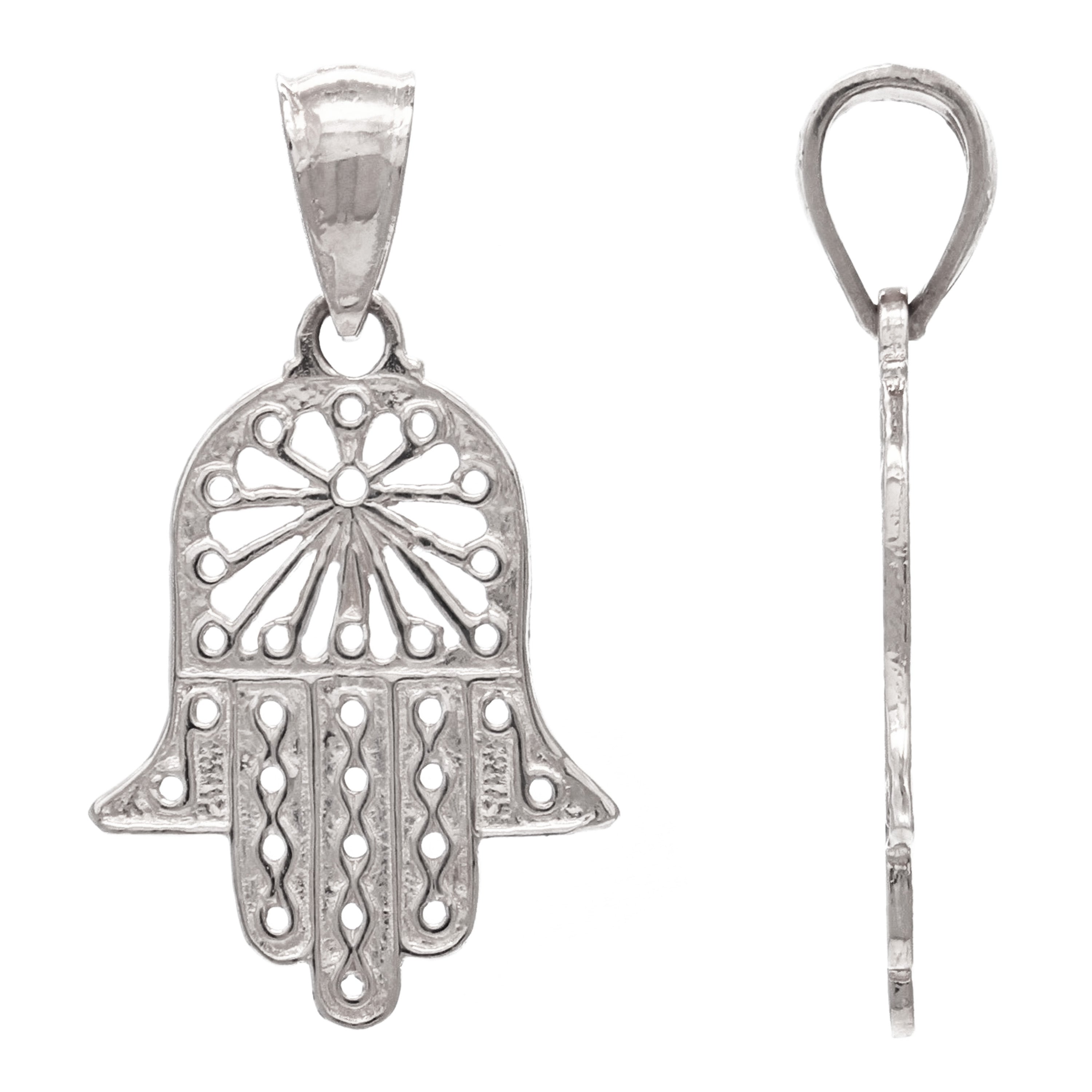 14k White Gold Hand Of Fatima Hamsa Hand Charm Pendant 1 gram - White