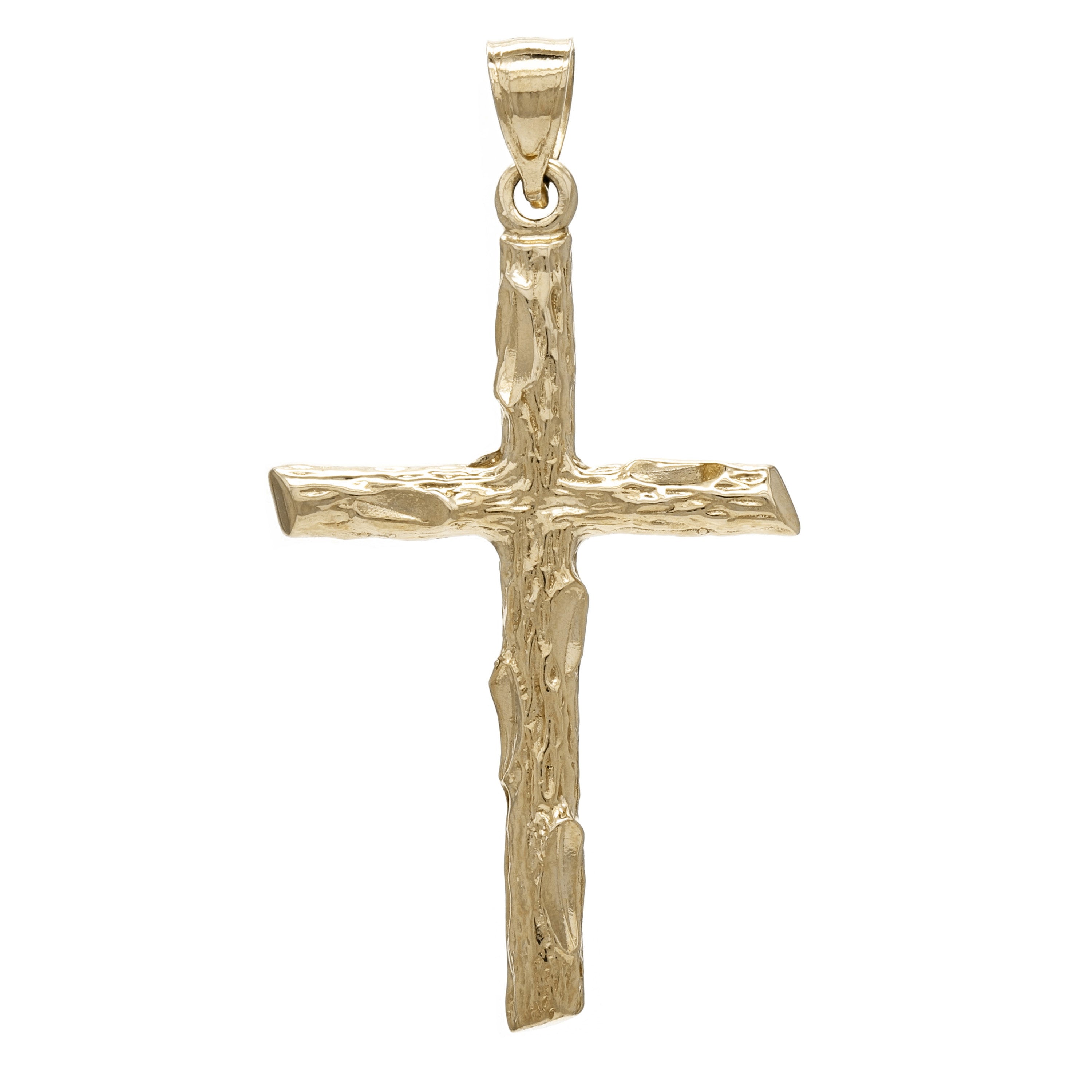 14k Yellow Gold Religious Trunk Wood Bark Tree Cross Charm Pendant 1.7" 2.6grams - Yellow