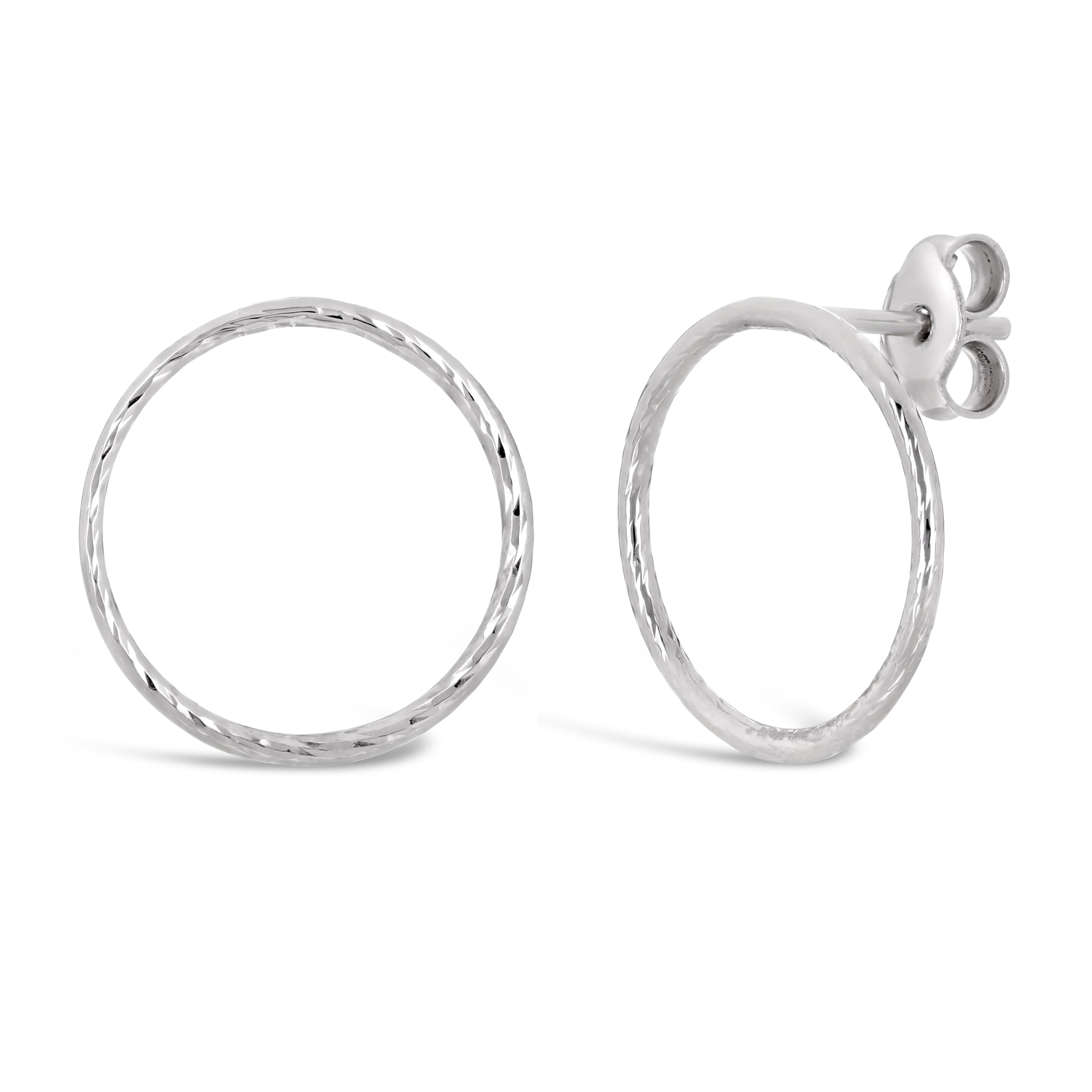 Italian 14k White Gold Slim Twisted Tube Eternity Circle Hoop Stud Earrings - White
