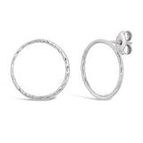 Italian 14k White Gold Slim Twisted Tube Eternity Circle Hoop Stud Earrings - White
