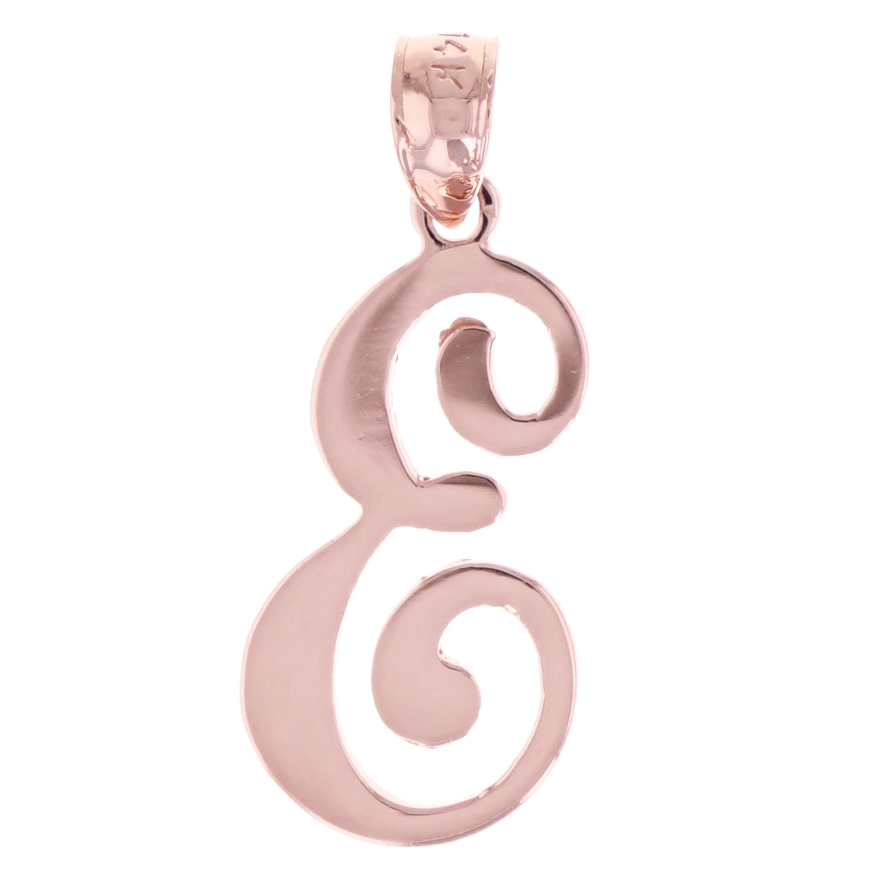 14k Rose Gold Initial Letter E Alphabet Charm Pendant - Letter E,Rose