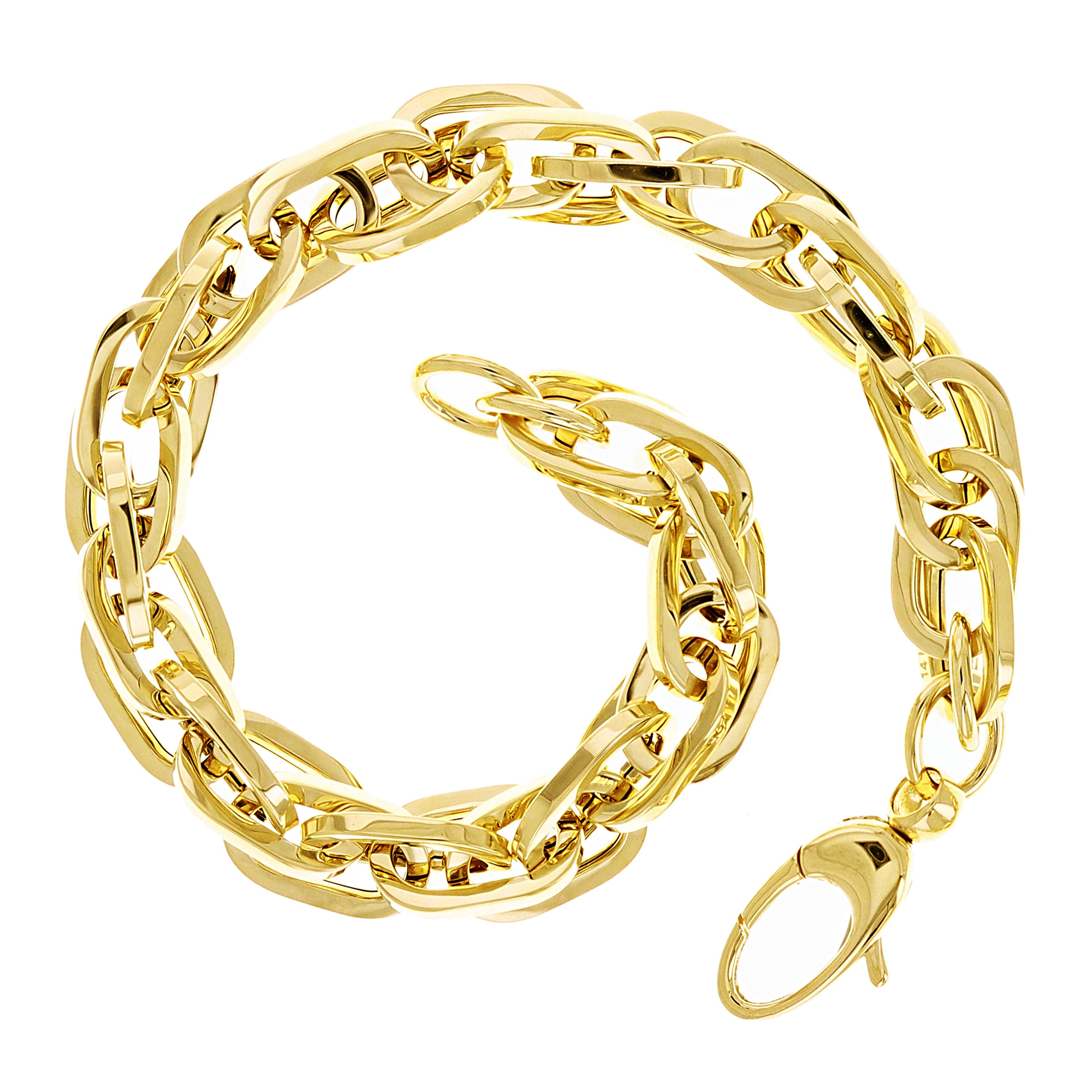 Italian 14k Yellow Gold Hollow Double Oval Links Bracelet 7.5" 7.9mm 8.5 grams