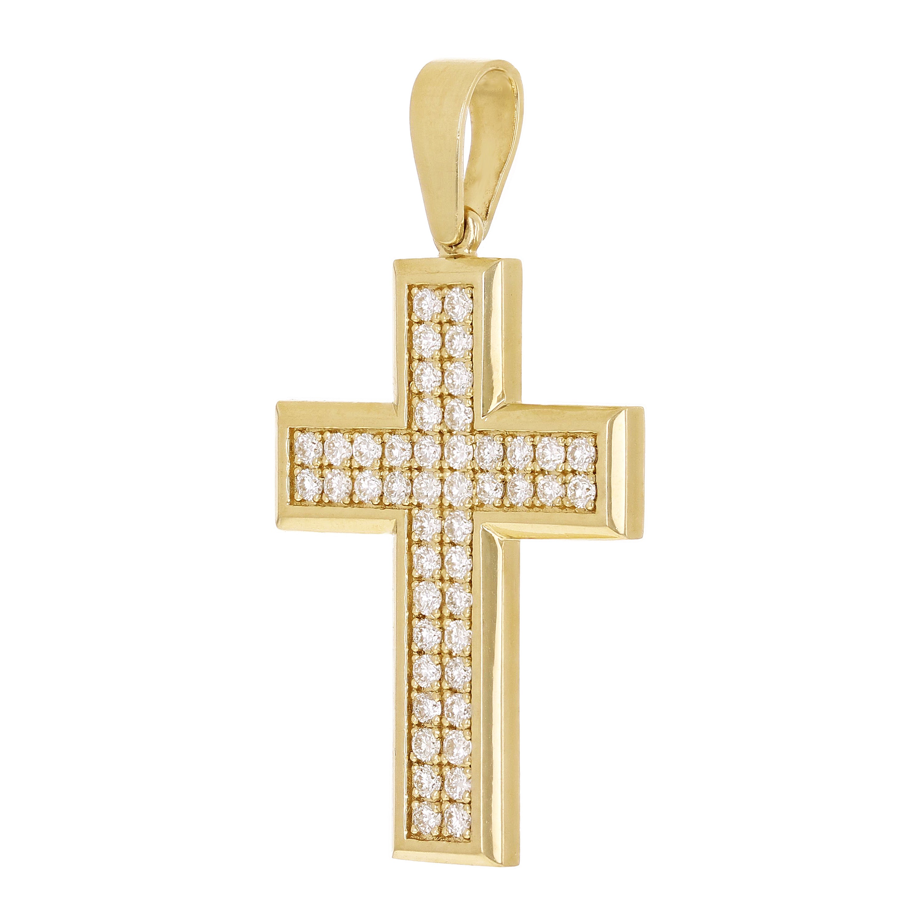 14k Yellow Gold 1.15ctw Diamond Cross Pendant 1.8" 8.5 grams