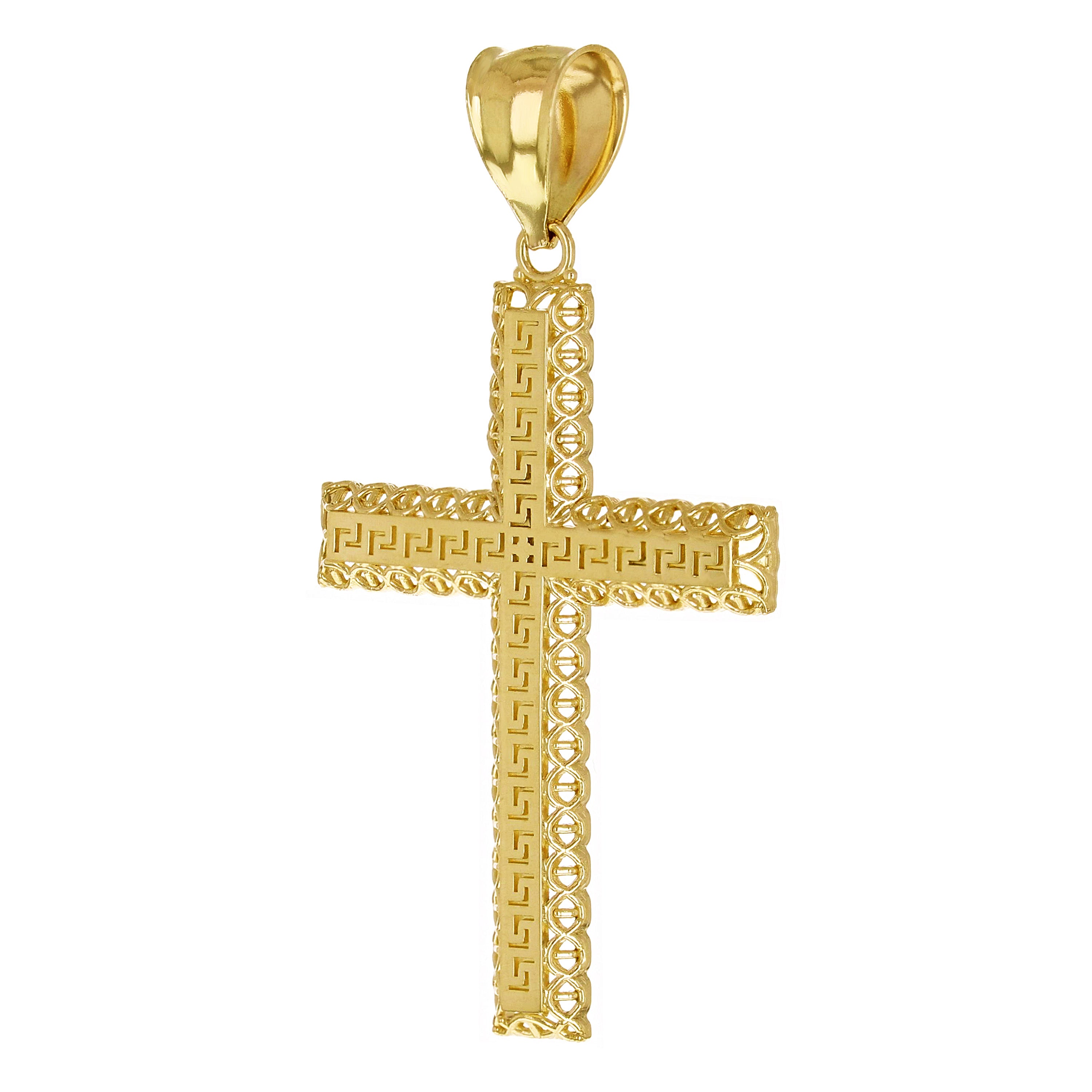 14k Yellow Gold 3D Filigree Greek Cross Pendant 2.1" 3.8 grams